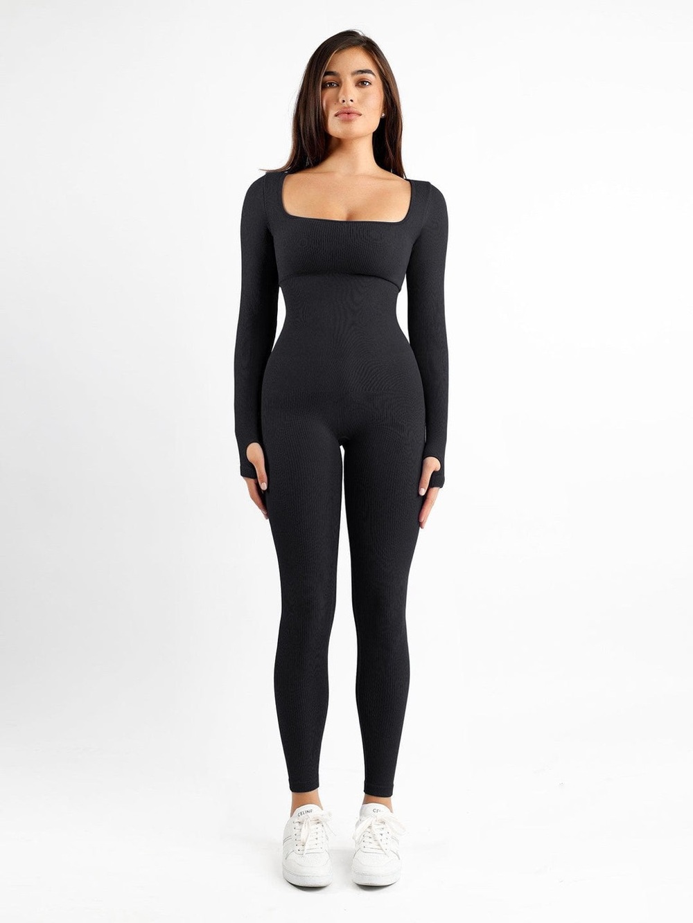 NWT Popilush Seamless Thumb Hole Square Neck Long Sleeve Jumpsuit Large
